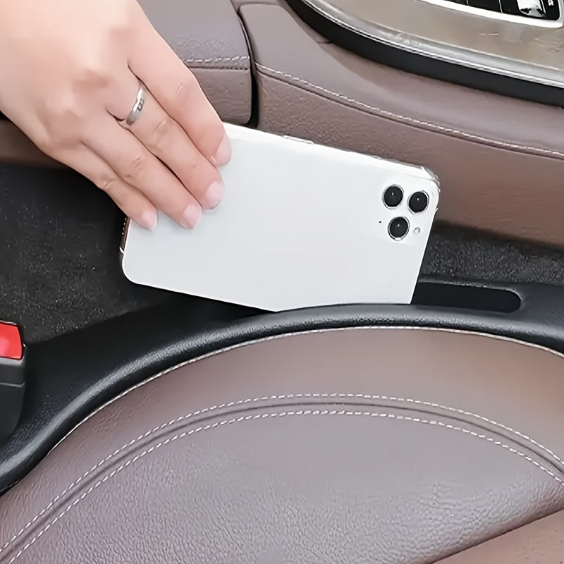 Universal car seat gap fillers with double slot design to organize keys, phones, cards, coins, etc. - Leak-proof and made of PC material.