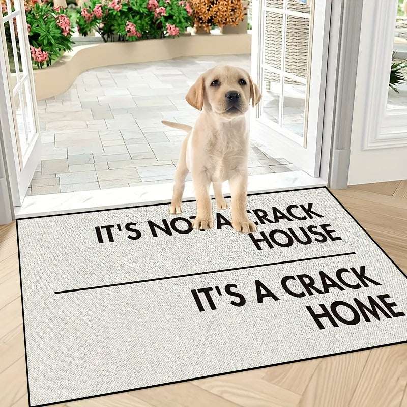 Non-slip machine washable polyester door mat with a white background and crackle home design. Perfect for indoor and outdoor use, this mat is suitable for bedrooms, rooms, hallways, courtyards, as well as photo props and gifts. Measuring 15x23 inches, it