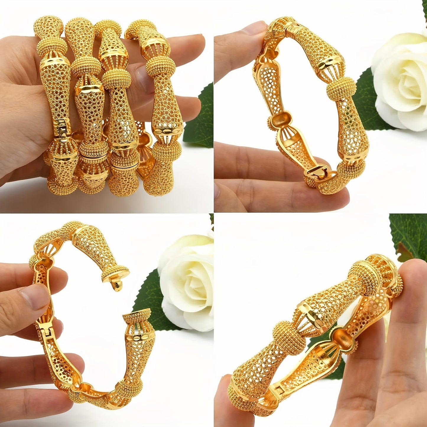 Luxury Dubai Women's Bracelets Set of 4, Ideal for Festivals, Wedding, and Bridal Jewelry in India, Africa, and Ethiopia.