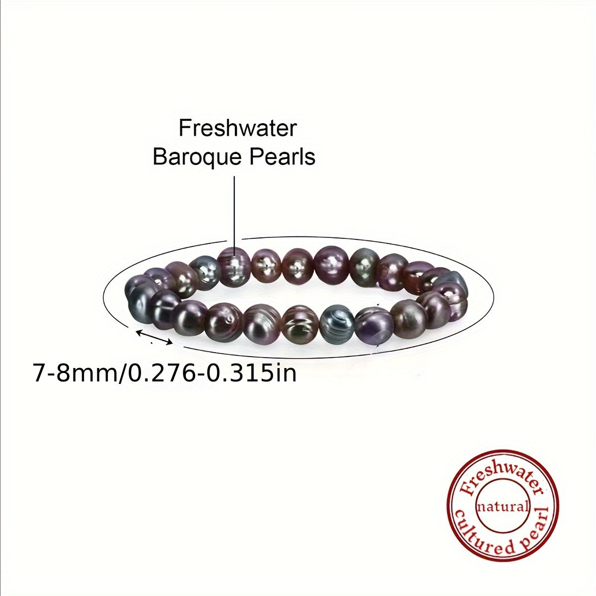 Classic Black Freshwater Pearl Bracelet - 7-8mm Natural Pearls with Distinctive Growth Lines, Ideal for Couples and Gifting