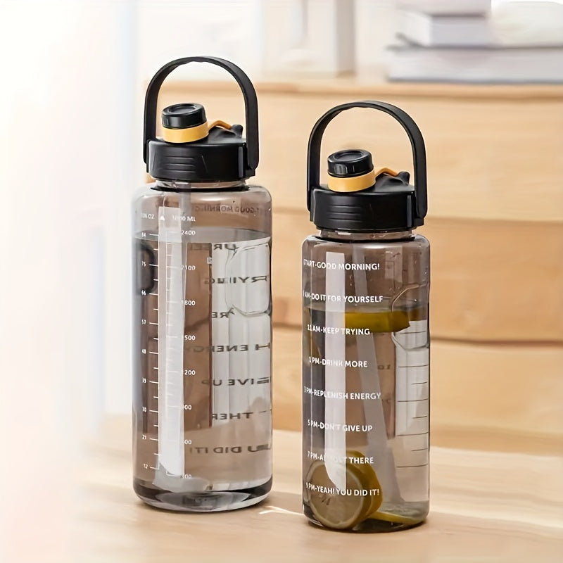 Large clear plastic water bottle with motivational sports design for various activities - camping, hiking, fitness, and home use. Makes a perfect birthday gift. Available in 1100ml, 1500ml, 2000ml, and 3000ml sizes.