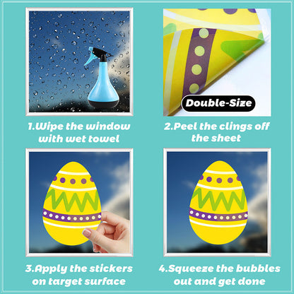 Easter Egg Window Clings - Includes 9 Sheets, Battery-Free, Easy to Apply, Ideal for Easter Party Decor & Supplies