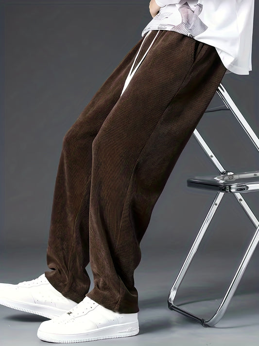 Casual loose fit corduroy pants for men with chic straight leg.