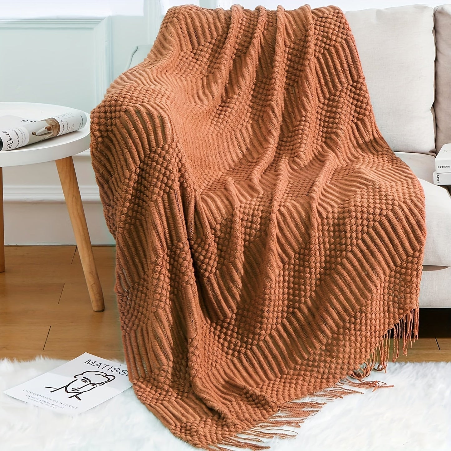 Stay cozy with our Soft Textured Throw Blanket - Stain-Resistant and Versatile for Couch, Bed, Office, and Travel - Easy to Clean and Machine Washable - Green Tan, available in two sizes: 127cm x 152.4cm / 152.4cm x 80"