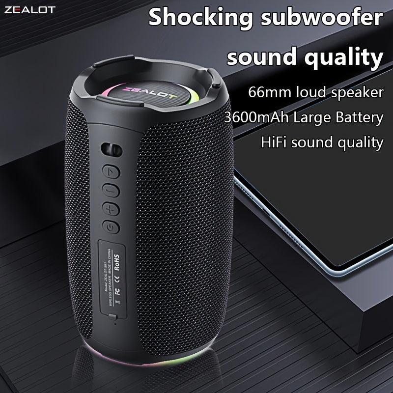 ZEALOT S61 20W Wireless Speakers support wired microphone and dual pairing. Features include 3600mAh battery for 20 hours of playtime, loud stereo, and booming bass. Compatible with mobile