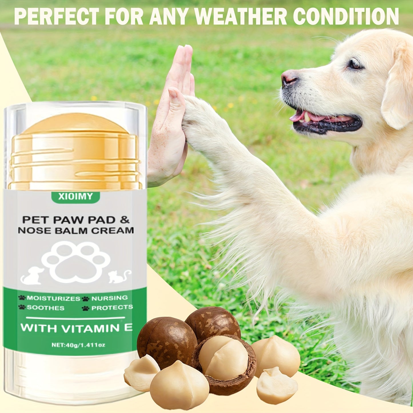 Xioimy Pet Paw Pad & Nose Balm Cream 1.411oz - Hydrating stick for cats & dogs, soothes dry cracks, all-season protection with Vitamin E.