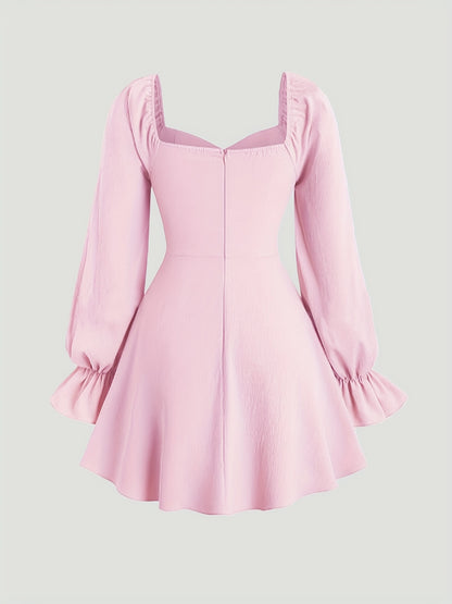 Plus size sweetheart neck dress with long sleeves, A-line cut, for women.