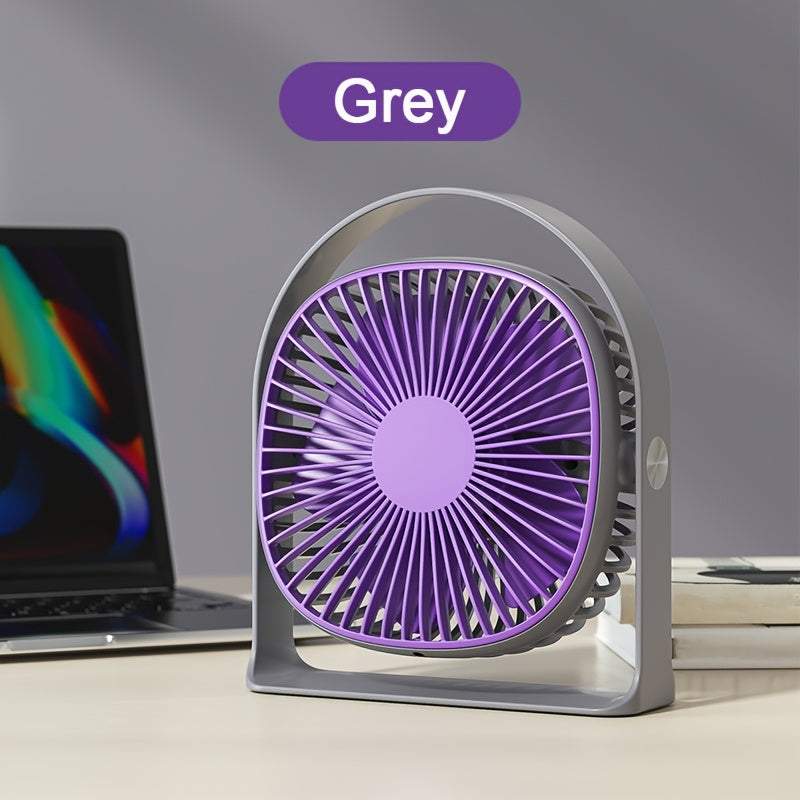 Desktop Fan with LED Light, 5-Speed Strong Wind, 360° Rotatable Head, USB Rechargeable 1200mAh Lithium Battery, Portable Design, Button Control, Plastic Material, Suitable for Indoor & Outdoor Use in Office, Restaurant, Bedroom