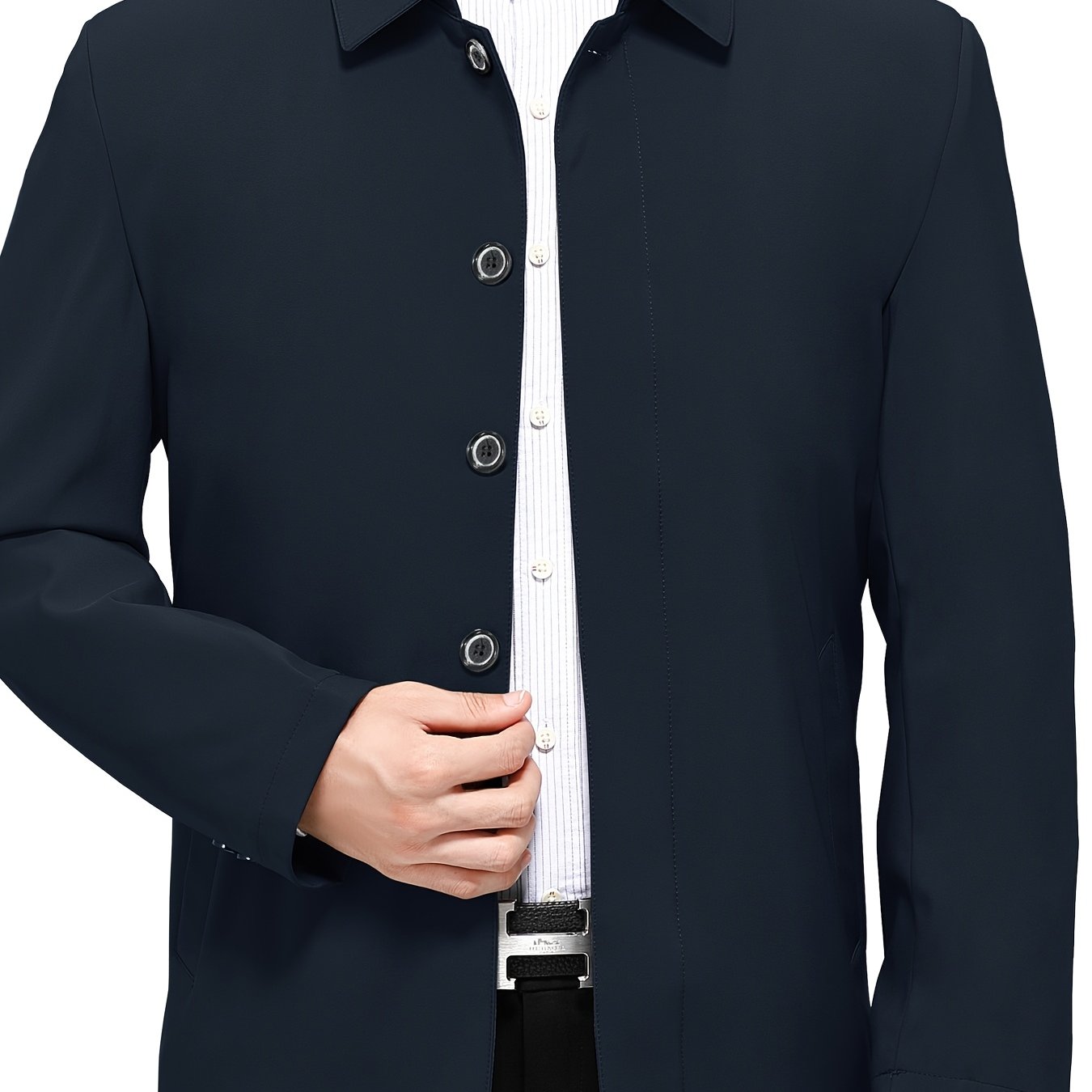 New high-end solid color button-up jackets for middle-aged men, perfect for spring and autumn business casual wear.