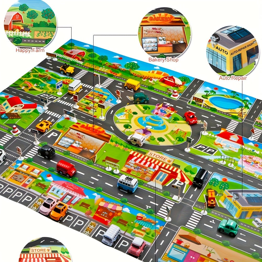 Large parking scene maps in pure English are popular in Europe and America. They feature playhouses, transportation, small cars, game mats, and waterproof mats.