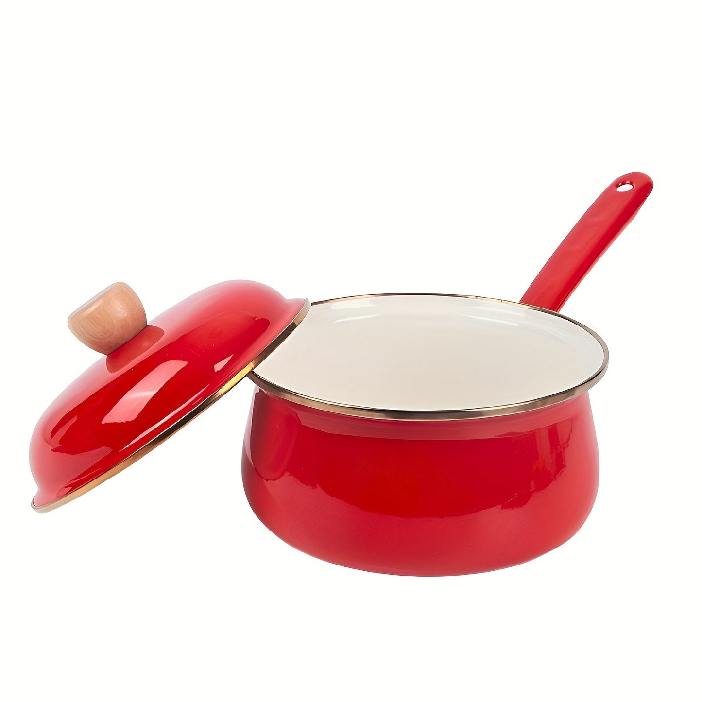 Multifunctional Enamel Pot with One Handle & Lid - Effortless Cooking and Serving with Non-Stick, Dishwasher Safe Design - Ideal for Home and Restaurant Use, Glazed Milk Pot Available in Different Colors