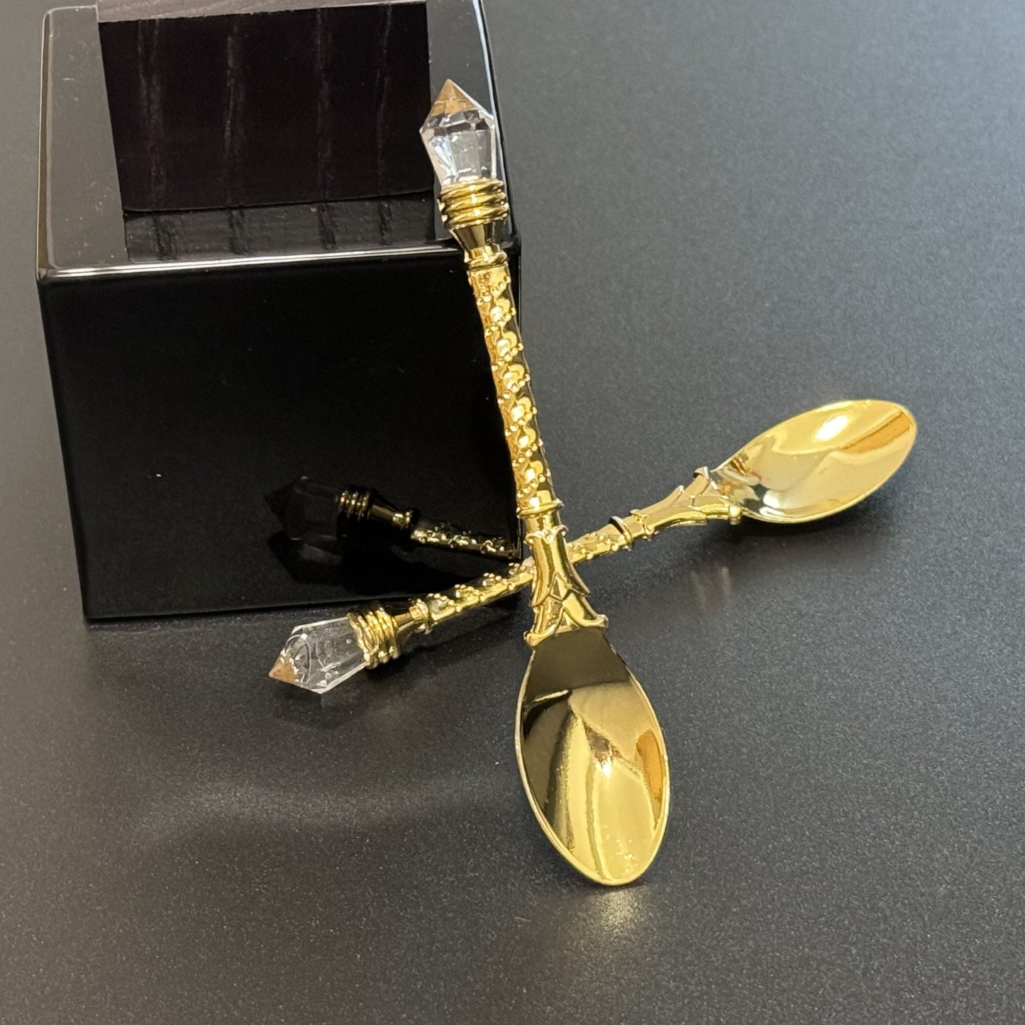 Elegant Gold-Plated Coffee Spoon with Crystal Handle: Ideal for Celebrating Christmas, Halloween, Easter, Hanukkah, and Thanksgiving