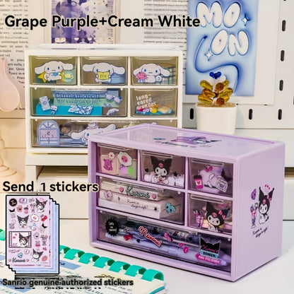 Hello Kitty & Friends desk organizer with 9 compartments, ideal for girls to store school supplies and stationery. Transparent with drawers for easy organization at home.