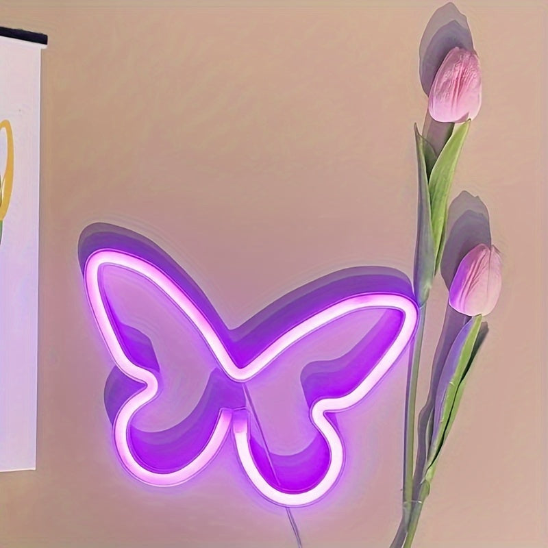 LED butterfly neon sign light for bedroom girls room decoration, USB/battery operated for parties and special occasions.