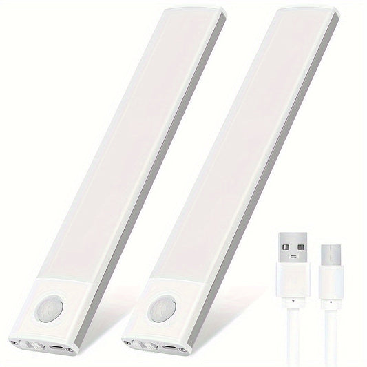 Set of 2 Motion Sensor Cabinet Lights, Rechargeable USB Battery Powered Closet Lights with Wireless Magnetic Connection. Adjustable and Easy to Install Detachable Lights for Wardrobes, Closets, and Cabinets