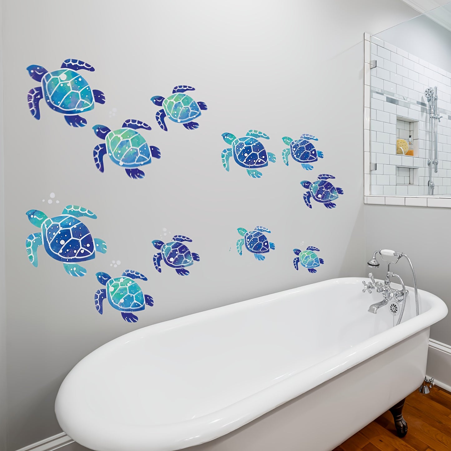 12 Undersea World Blue Sea Turtle Wall Decals, Ocean Vinyl Stickers for Bathroom, Waterproof Decoration for Home or Office.