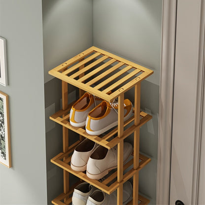 The bamboo shoe rack is crafted from high-quality moso bamboo sourced from high-mountain regions. With 3 to 8 customizable layers, this rack is easy to install, disassemble, and reassemble whenever needed. Perfect for small entryways, it provides a