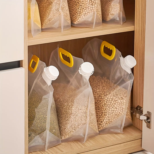 Set of 5 reusable food storage bags with airtight seals - perfect for storing bulk grains and kitchen essentials in the refrigerator. Features large capacity and resistance to moisture and insects.