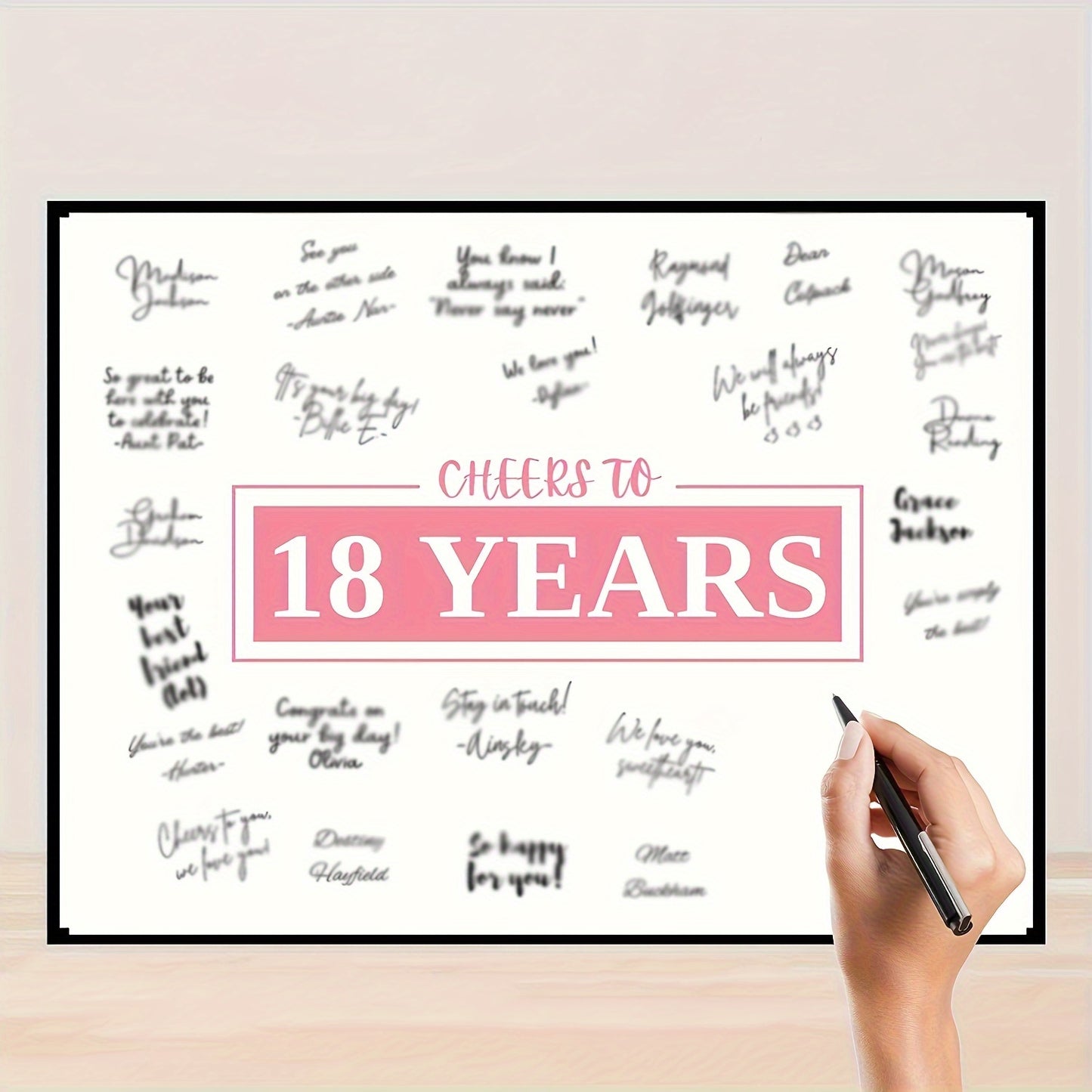 1pc Cute Pink 18th Birthday Decorations For Women, including Signing Board Guest Book and Sign In Poster (12x16 Unframed) for Eighteenth Birthday, Anniversary, Retirement.