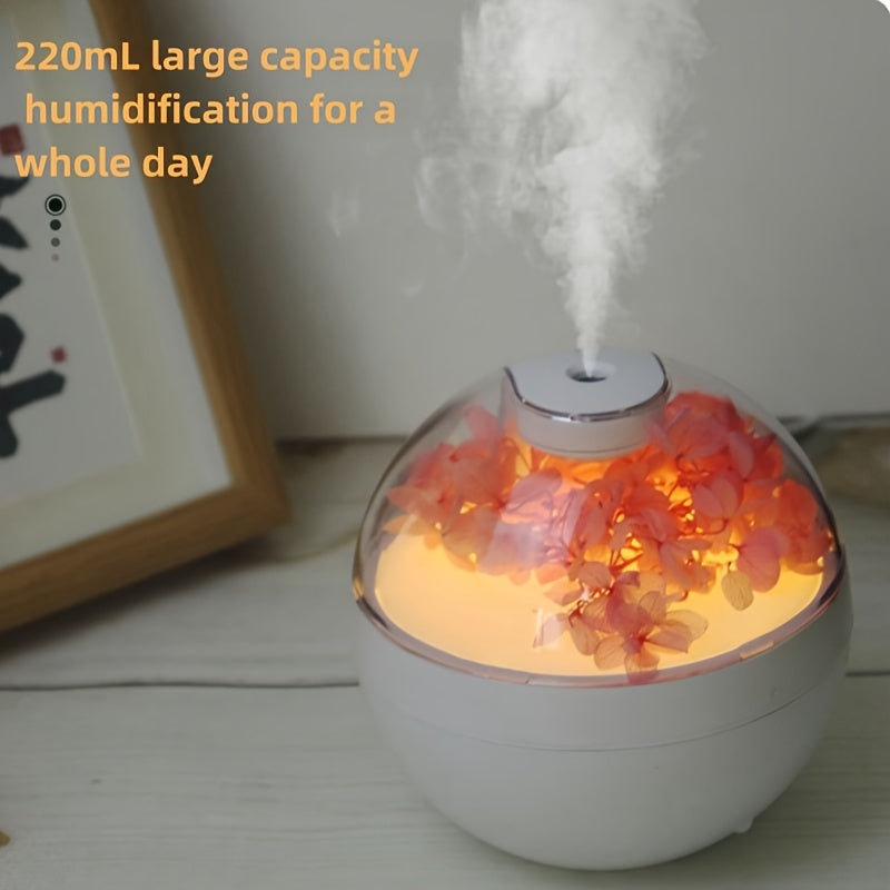 USB powered Everlasting Flower Humidifier purifies air quietly with aromatherapy for home, office, and school, for 220ml.