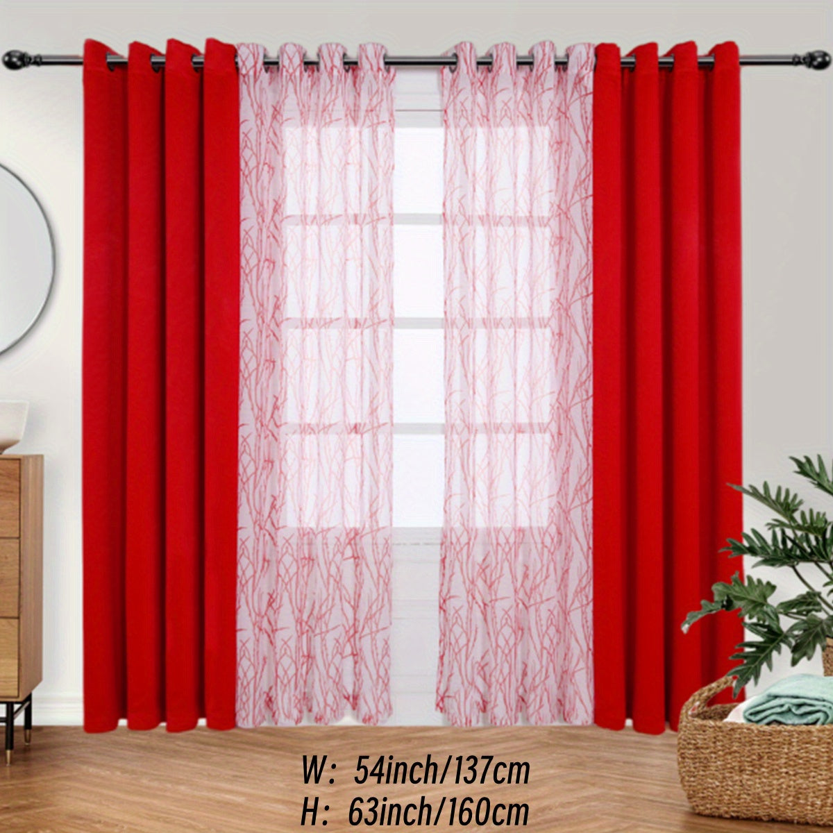 Pair of Curtains for Bedroom or Living Room - Includes 1 Sheer Branch Print Curtain and 1 Blackout Curtain, Grommet Style, 54x84 Inch Each, Dark Gray, Set of 2 Panels