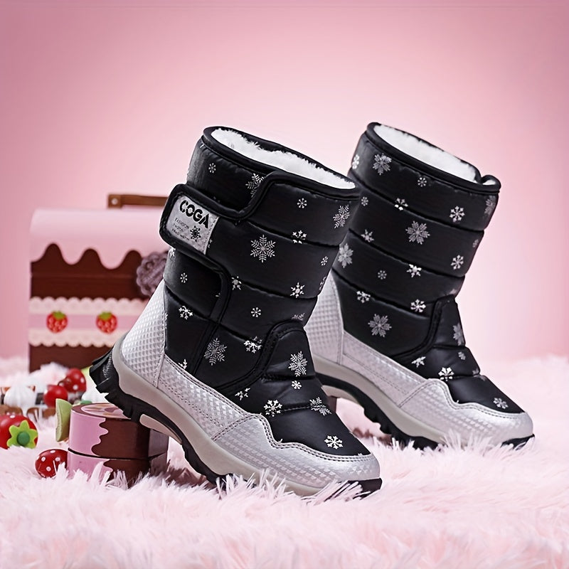 New high-top snow boots with a snowflake design for both men and women.