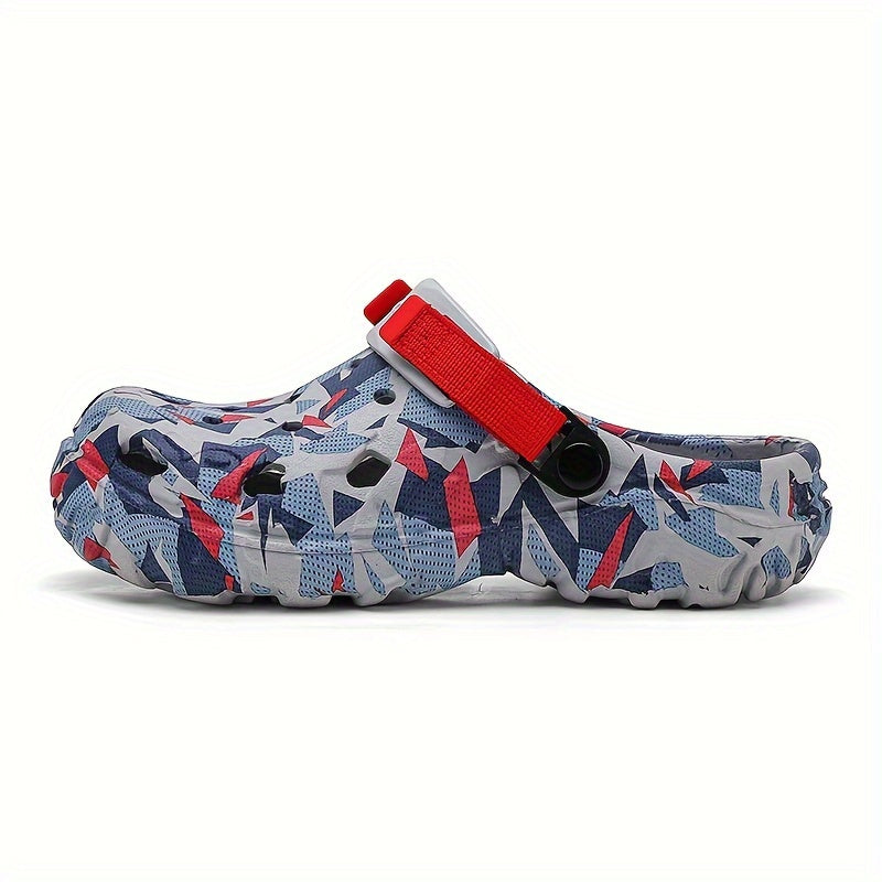 Men's Color Block Hollow Out Chunky Clogs, Durable & Breathable EVA Slippers for Summer.