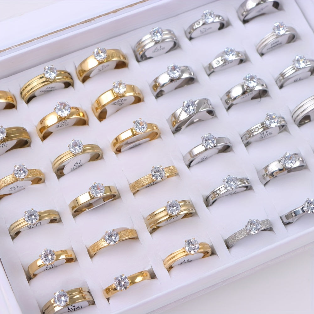 10pcs/Lot Women's rhinestone stainless steel rings, Men's wedding rings, jewelry accessories