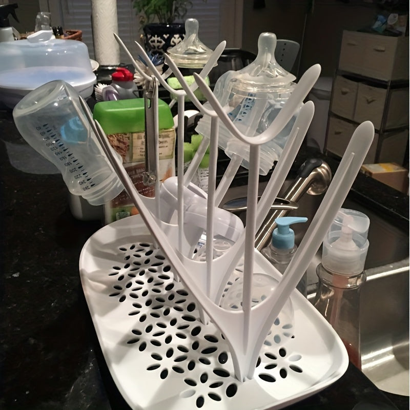 Compact Bottle Drying Rack - 8-Bottle Capacity for Bottles, Soothers, and Breast Pump Parts | Removable Drip Tray for Easy Cleaning | Dishwasher Safe with Convenient Bottle Storage