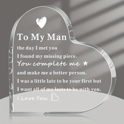 Heart-shaped acrylic plaque: ideal gift for husband or boyfriend on special occasions, expressing unique love. Great for Christmas or any celebration.