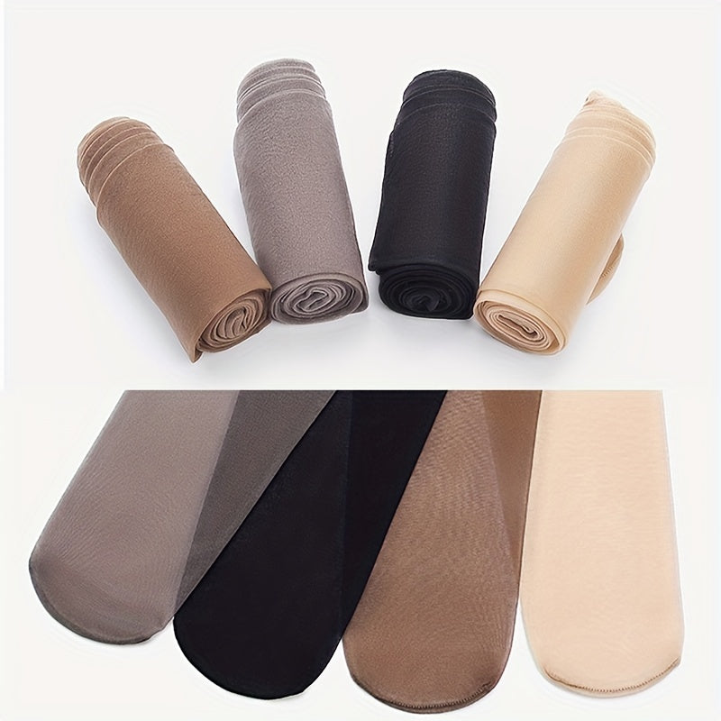 4-pack of ultra thin sheer pantyhose with high waist and slim fit for women.