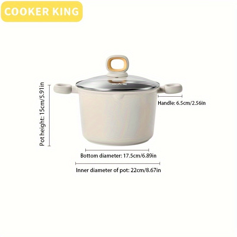 COOKER KING 22.1cm Saucepan with Steamer - Nonstick Titanium & Ceramic Coating, Extra High Sided, 5L Capacity, PFAS-Free, Wooden Handle for Safe Grip, Compatible with Gas, Electric, and Induction Cooktops - Green Color, by COOKER KING