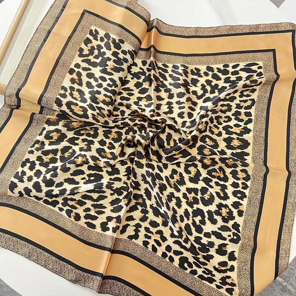 70cm Leopard Print Scarf made of polyester fiber, can be worn as versatile headwear without power requirement.