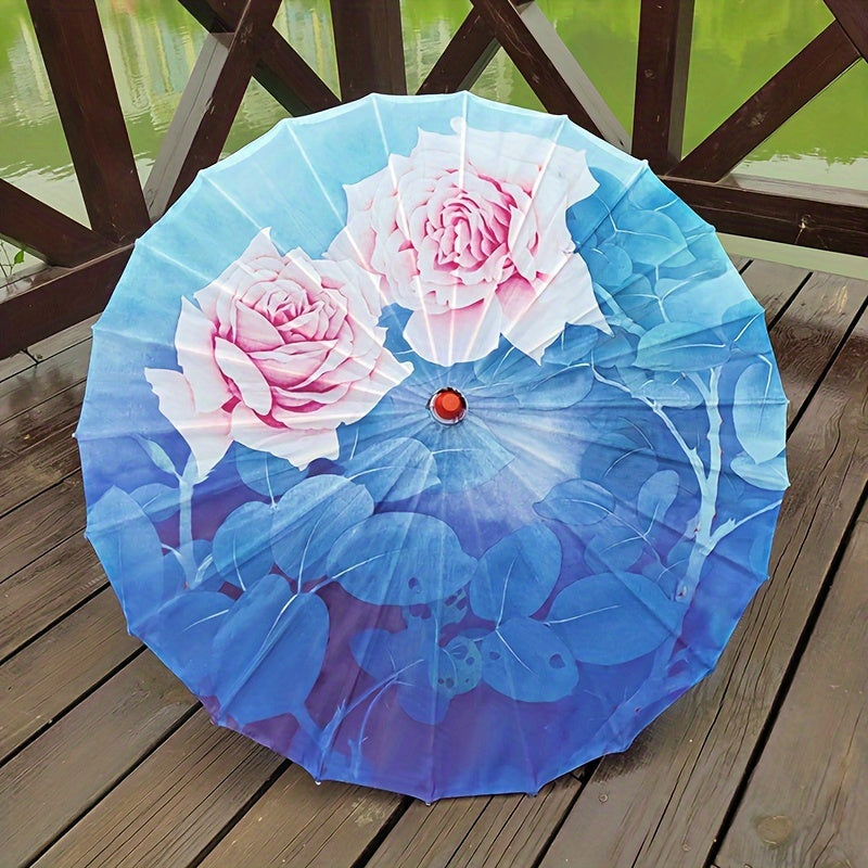 Chinese Flowers Parasol Umbrella with Cherry Blossom Sakura Floral design; perfect for weddings, parties, and sun protection.