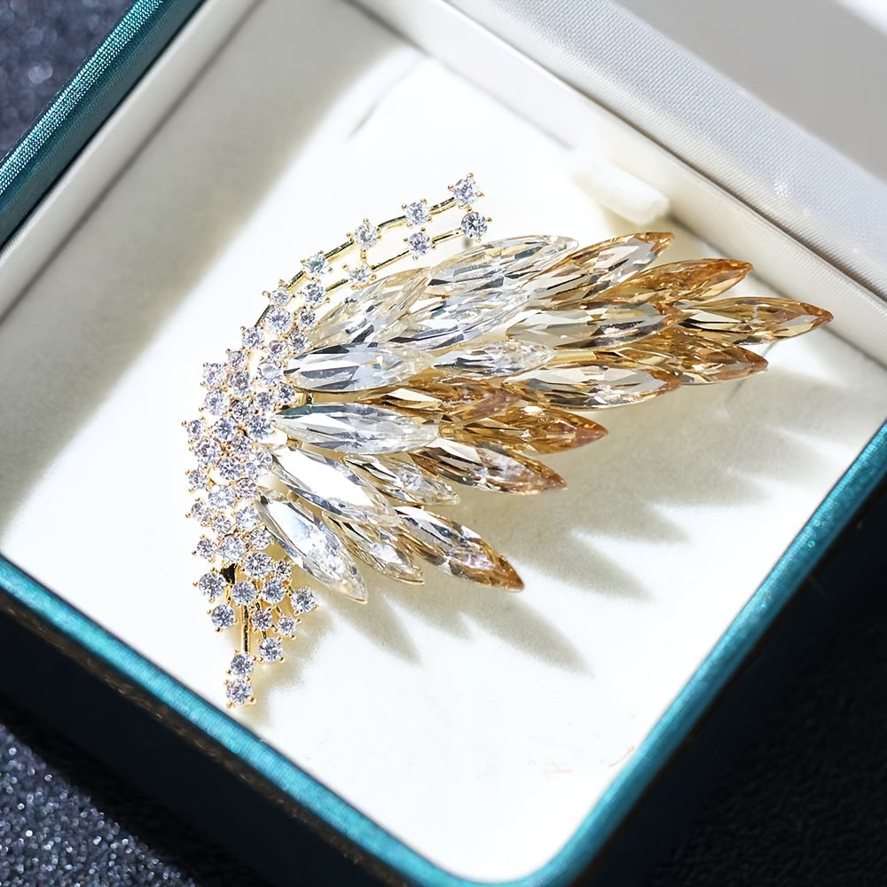 Introducing a one-of-a-kind, romantic half butterfly brooch with luxurious appeal. This elegant gradient crystal brooch features a fashionable insect design with stunning golden plating. Perfect for both men and women, these versatile accessories can be