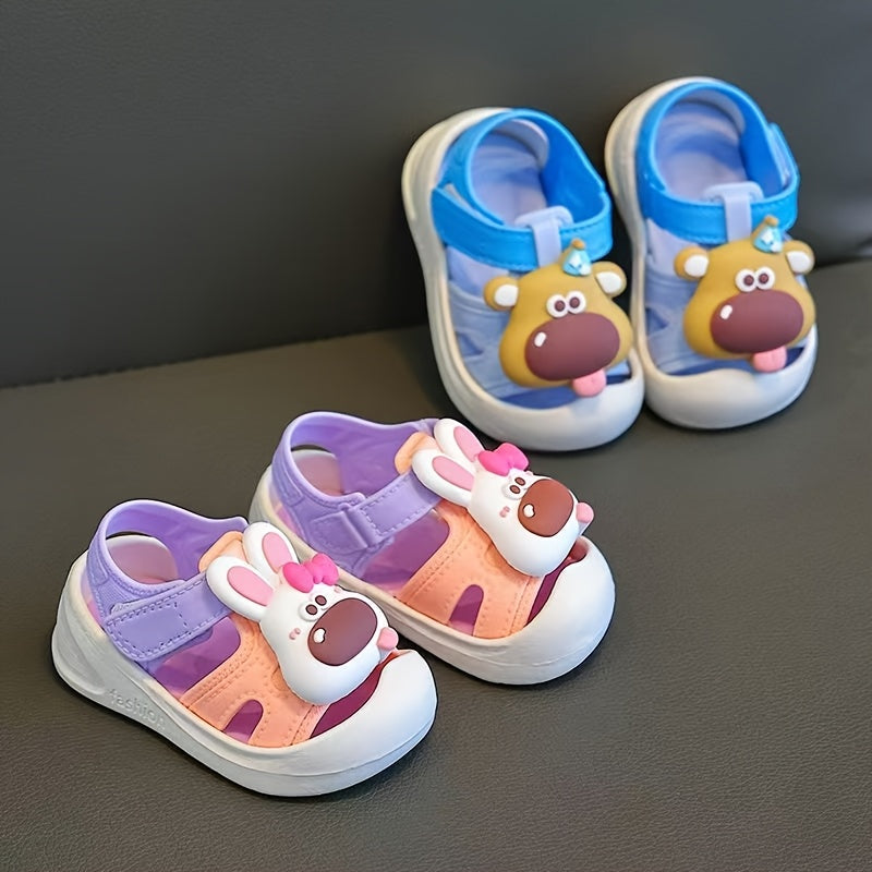 Cute cartoon sandals for infant boys, with breathable, non-slip soles for indoor and outdoor wear.