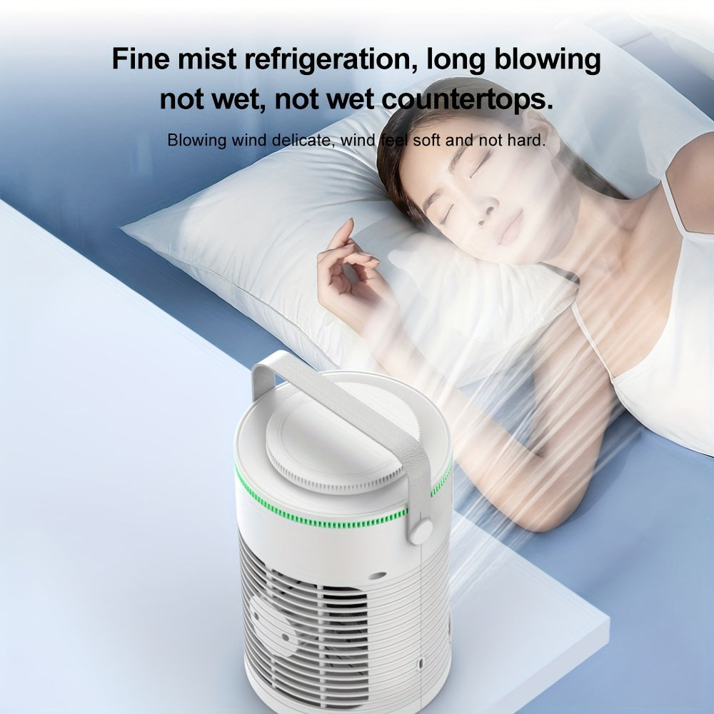 Compact Cooling Device with Polished Finish - Portable Misting Air Cooler Fan for Personal Space - Evaporative Humidifier with Touch Control Button - 3 Speed USB Powered Table Fan for Bedroom, Office, Travel - Indoor & Outdoor Use