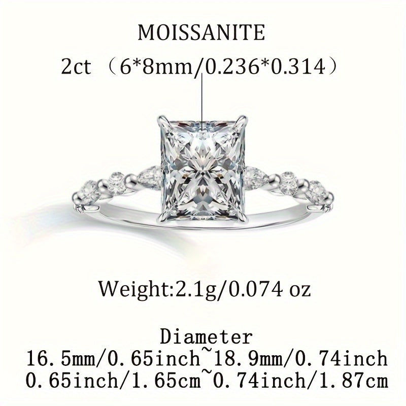 Elegant Boho Style 2 Carat Radiant Cut Moissanite Engagement Ring for Women - Synthetic April Birthstone, 925 Sterling Silver Plated, Perfect for Wedding, Special Occasions, Valentine's Day Gift, Comes in a Luxury Box