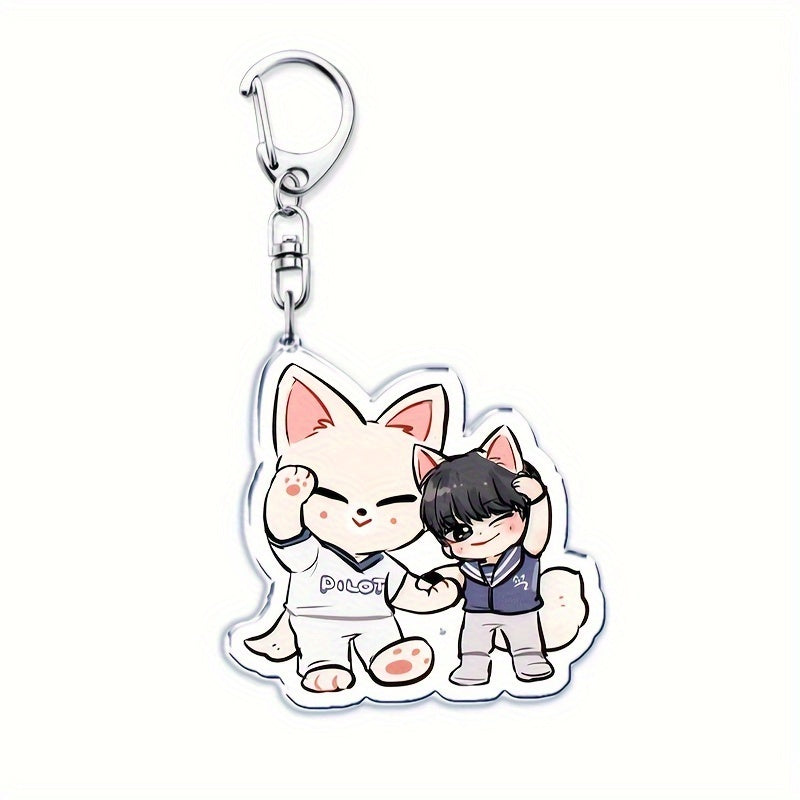 Acrylic Keychain with Adorable Cartoon Animal Design Inspired by K-Pop, Double-Sided Charm for Bags & Keys, Ideal Gift for Fans