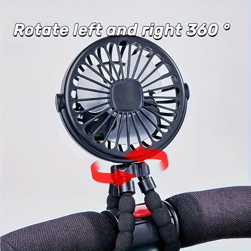 Portable Octopus Fan with Flexible Tripod - USB Rechargeable Handheld Electric Fan, Perfect for Stroller, Travel, and Outdoor Use. Made of Durable Plastic, Great Gift Idea for Friends, Holidays, or Birthdays.