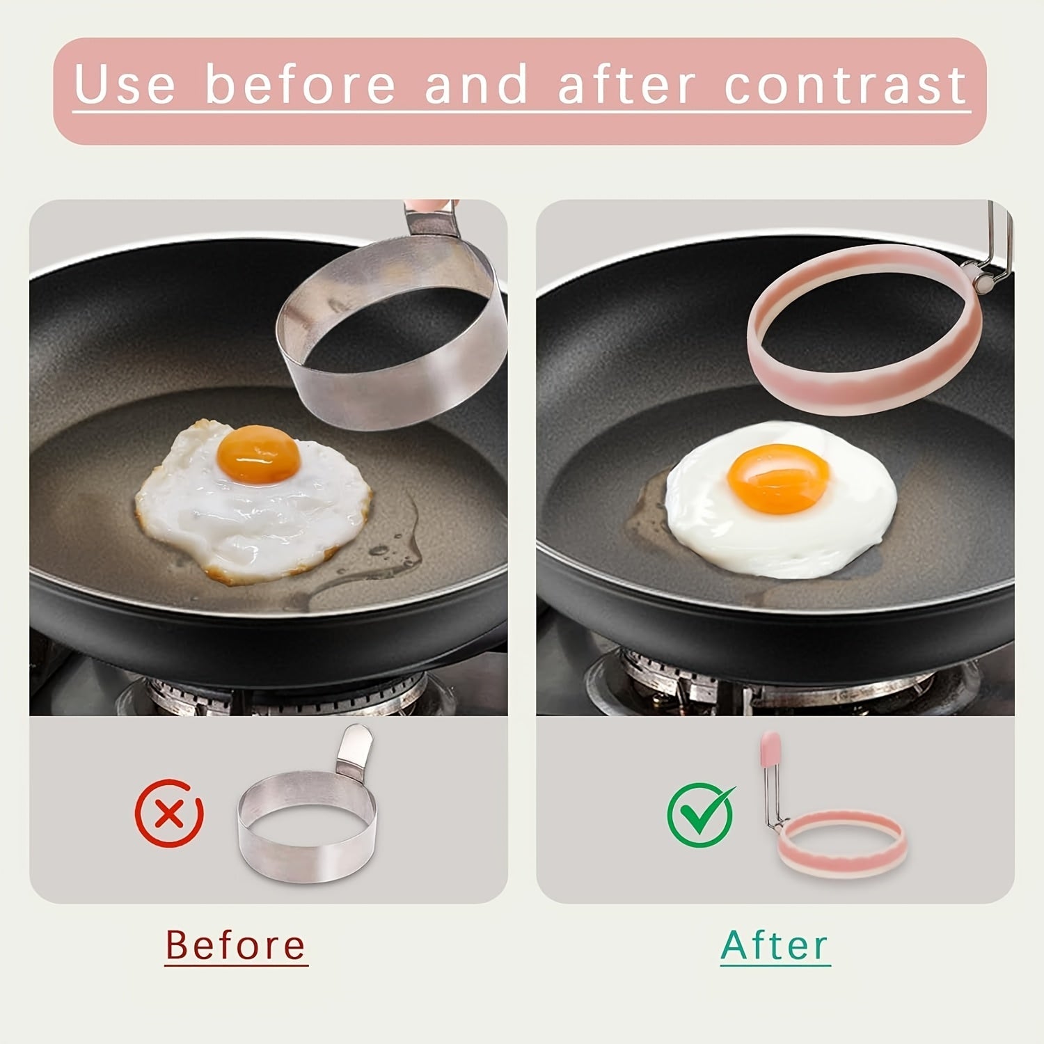 Durable PC Material Egg Holder, Non-Stick Silicone Egg Ring with Improved Leak-Proof Design for Pancakes and Breakfast Sandwiches