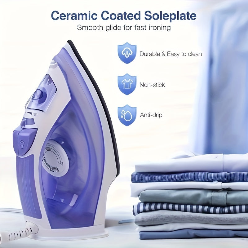 2000W Steam Iron for Clothes featuring Non-Stick Soleplate and Adjustable Thermostat Control. Equipped with Overheat Safety Protection, Variable Steam Control, and a 2.2m power cord.