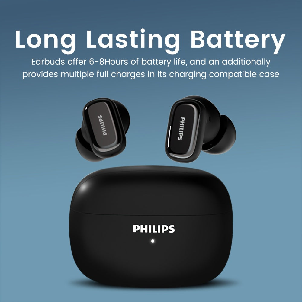 Новые беспроводные наушники Philips TAT2569 с активным шумоподавлением, двойным нажатием для регулировки на левом ухе и двумя HD-микрофонами для звонков. Идеально подходят для спорта.