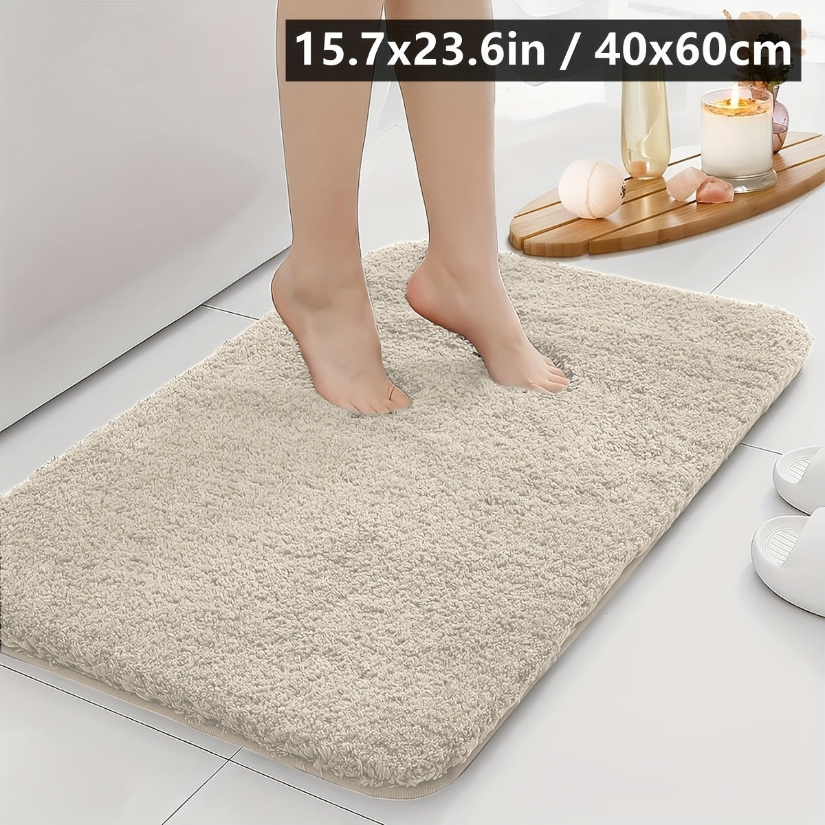 Plush Bathroom Mat with Ultra-Absorbent Features - Non-Slip, Soft Polyester with PVC Backing, Hand Washable, Rectangular Home Decor Rug