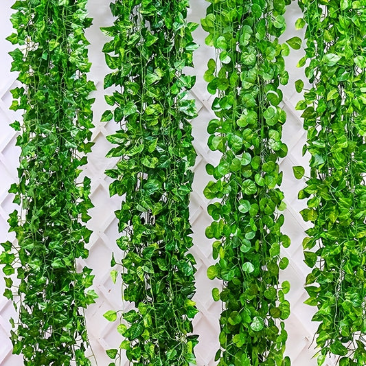 Set of 4 realistic artificial ivy garlands, 210.82cm long, for home, garden, and wedding decoration. Can be used indoors or outdoors as wall hangings.