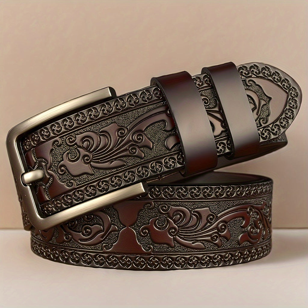 Stylish men's leather belt with alloy buckle, perfect for business and casual wear, made with genuine leather and alloy. Great gift idea for Father's Day and Valentine's Day.