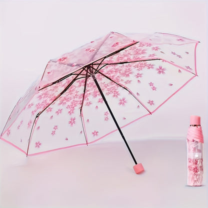 Chic cherry blossom folding umbrella for men and women, ideal for travel and outdoor activities.