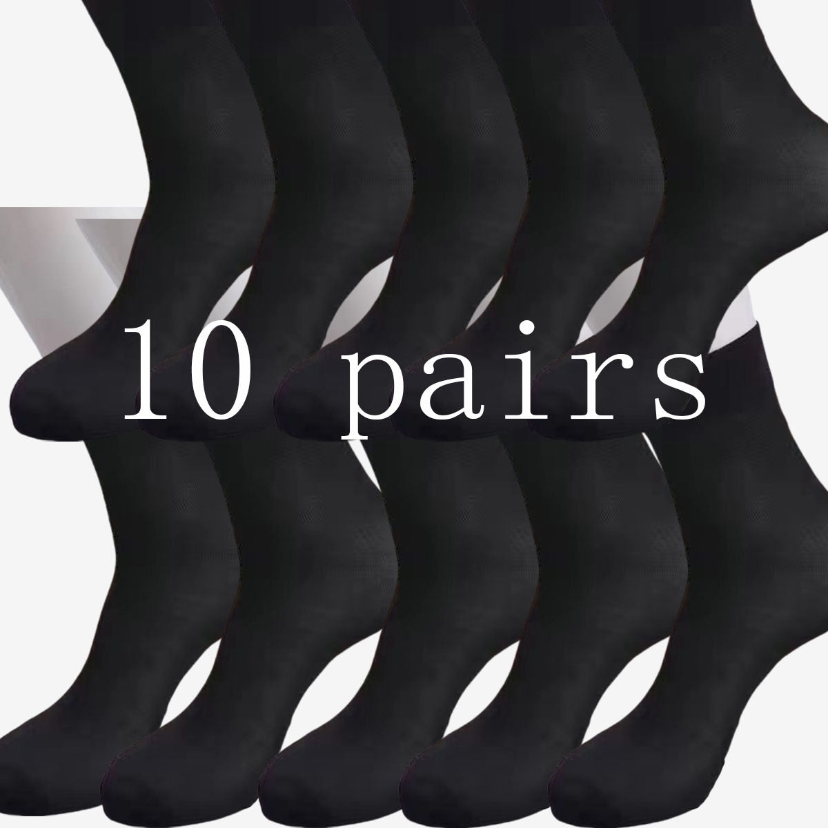 10 pairs of men's ultra-thin, sweat-wicking mid-calf socks for daily wear and sports, made of a breathable polyester spandex blend in solid colors.