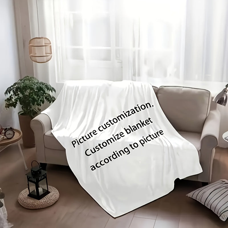 Personalize your space with a custom photo throw blanket featuring a contemporary design. This all-season blanket is made from durable polyester that is machine washable for easy care. The digital print is anti-allergen and can be used for multiple