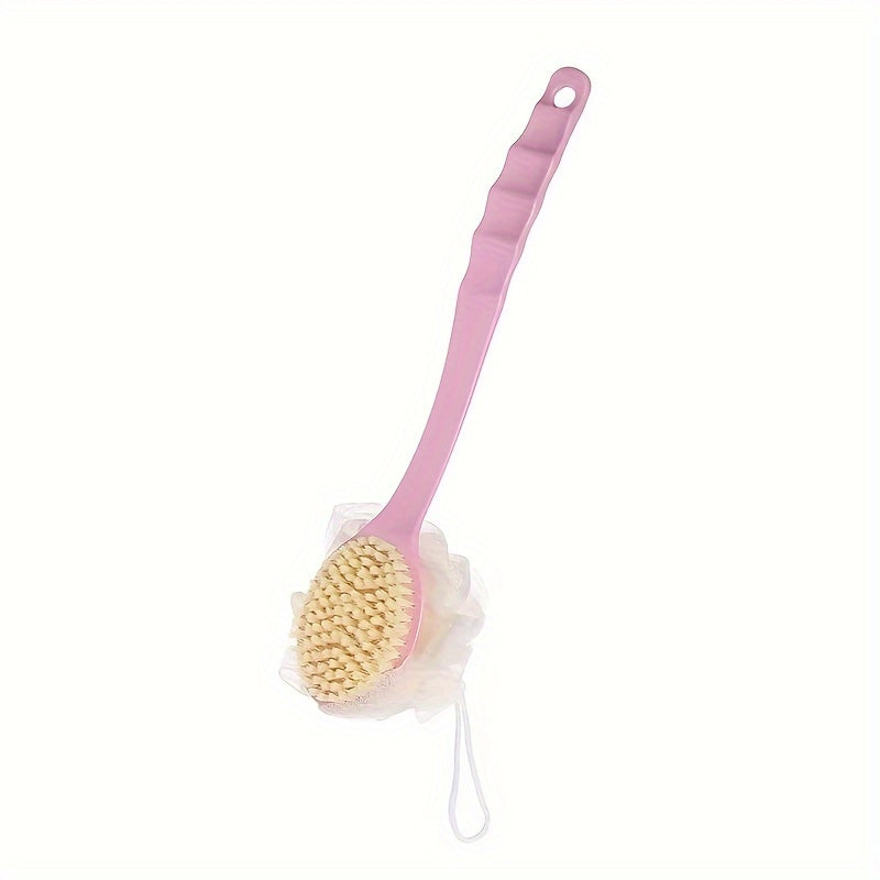 Luxurious soft loofah and bristle body brush for gentle exfoliation in the shower, perfect for spa-like skin care.